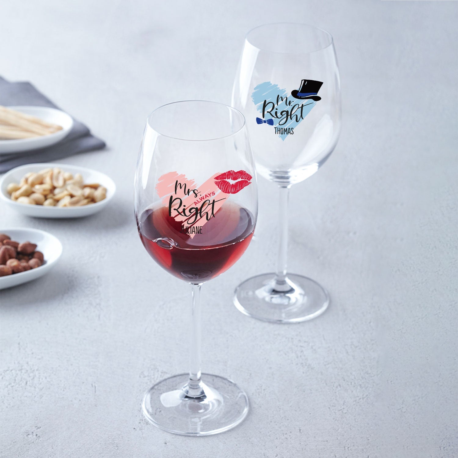 Leonardo Weingläser Mr Right & Mrs Always Right mit UV-Druck im Set