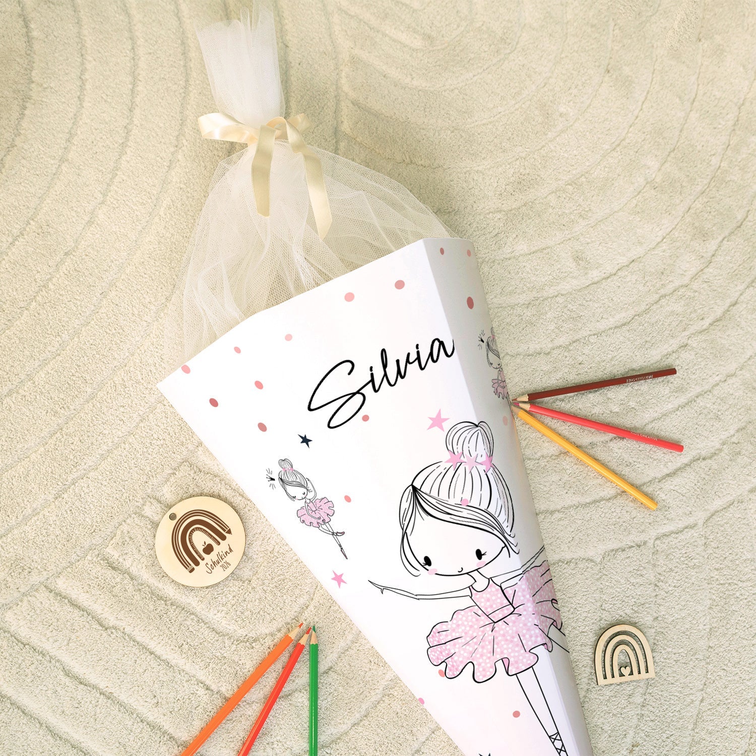 Bedruckte Schultüte mit Namen - Ballerina