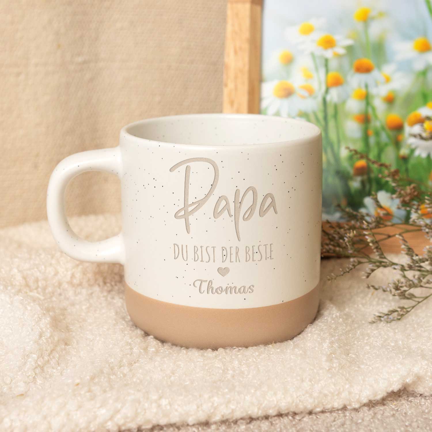 Gravierte Steingut Tasse - Papa du bist der Beste
