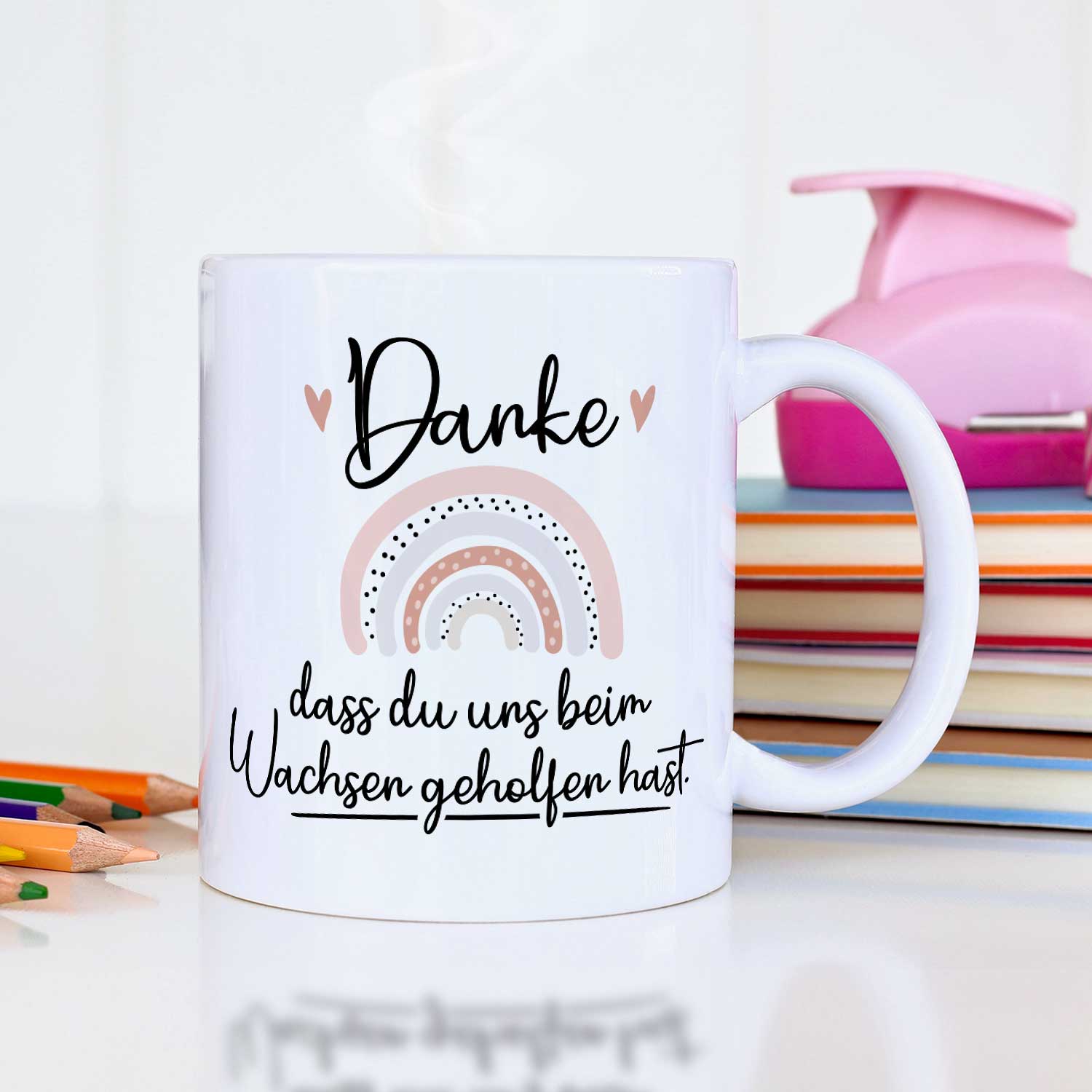 Bedruckte Tasse mit Spruch - "Danke dass du uns beim Wachsen geholfen hast" V2