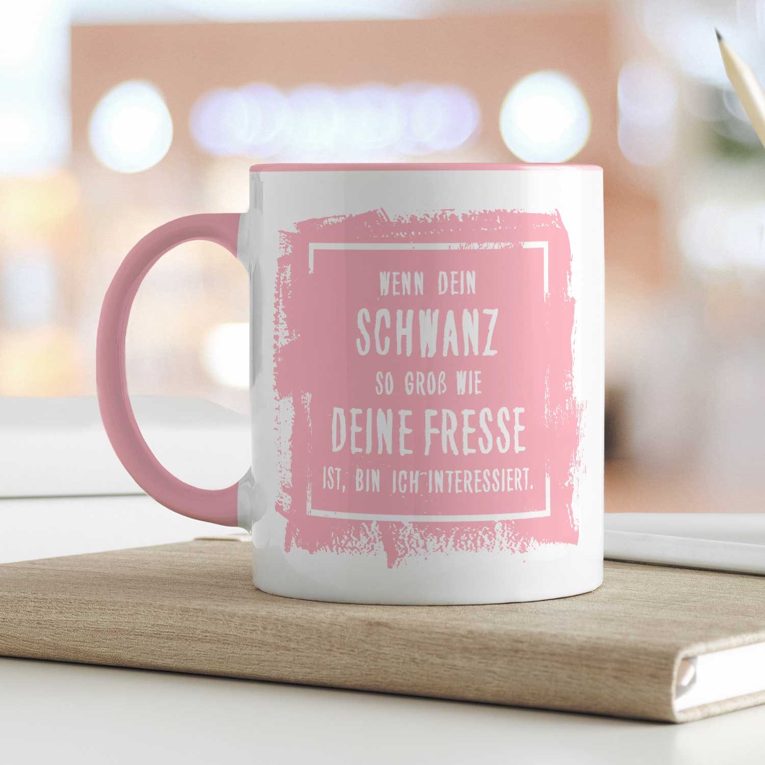 Bedruckte Tasse mit Spruch - "Wenn dein Schwanz so groß ist wie deine Fresse, bin ich interessiert"