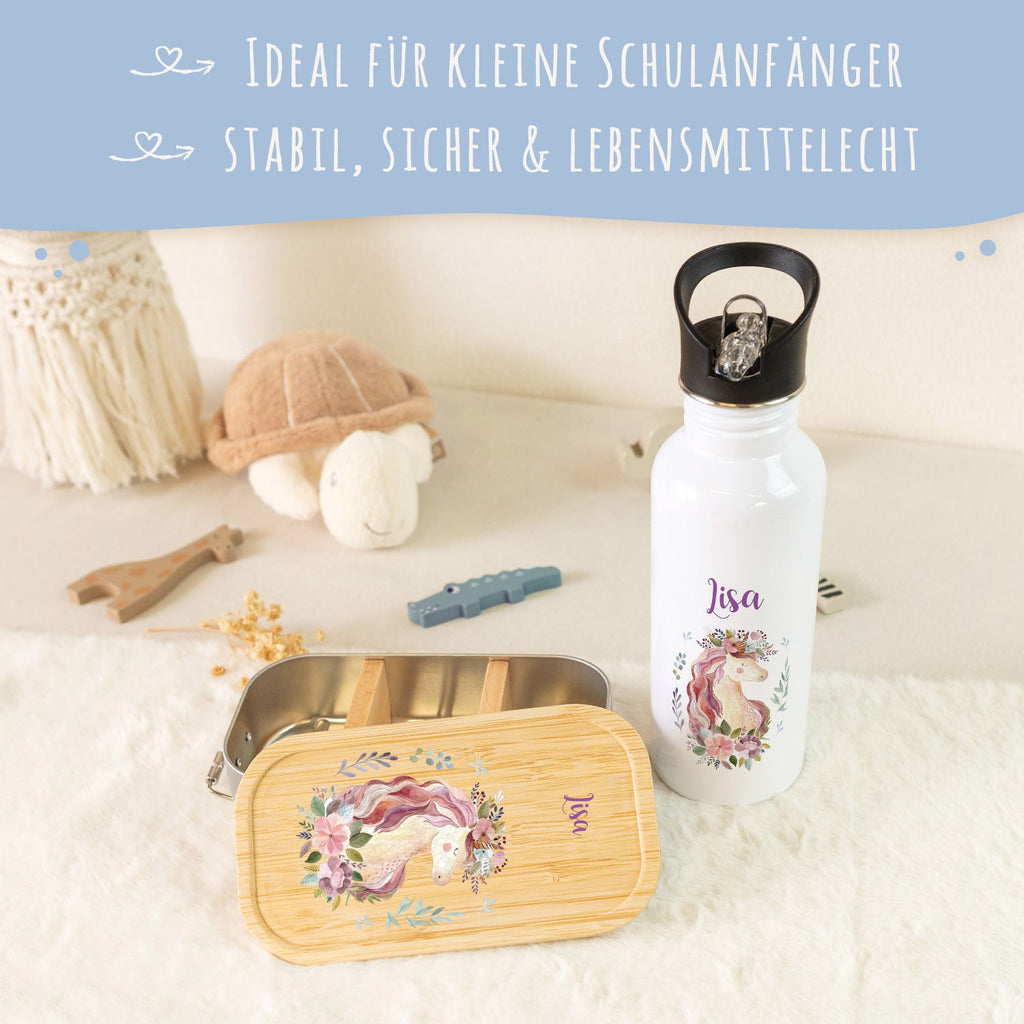 Bedruckte Brotdose & Trinkflasche im Set - Einhorn V2