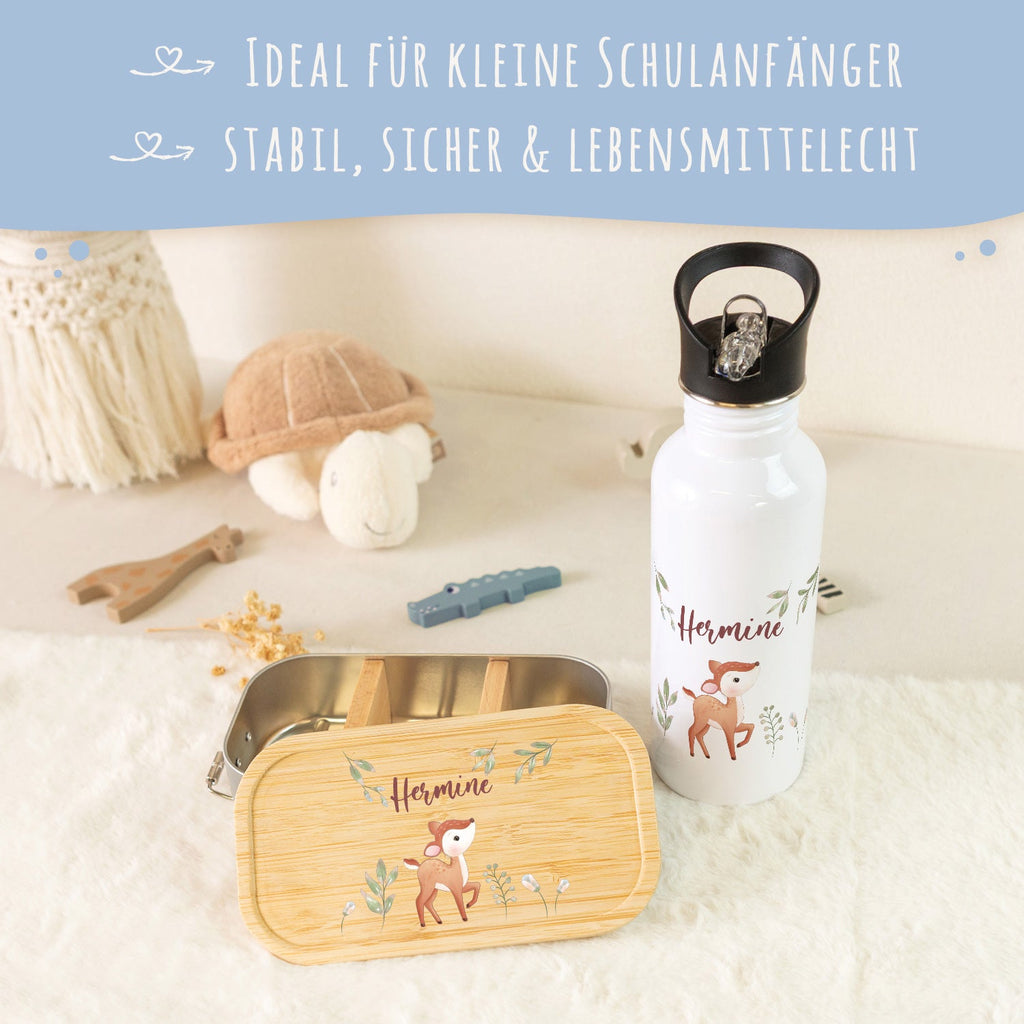 Bedruckte Brotdose & Trinkflasche im Set - Reh