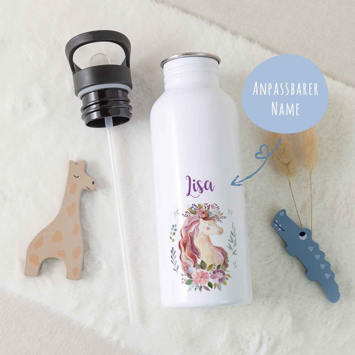 Bedruckte Trinkflasche aus Edelstahl - Einhorn V2