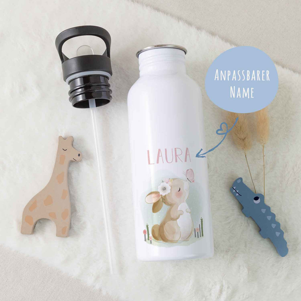 Bedruckte Trinkflasche aus Edelstahl - Hase