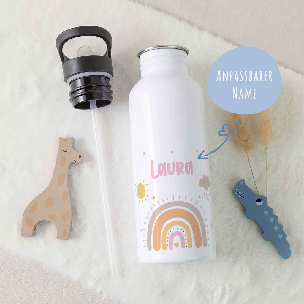 Bedruckte Trinkflasche aus Edelstahl - Regenbogen Pastell