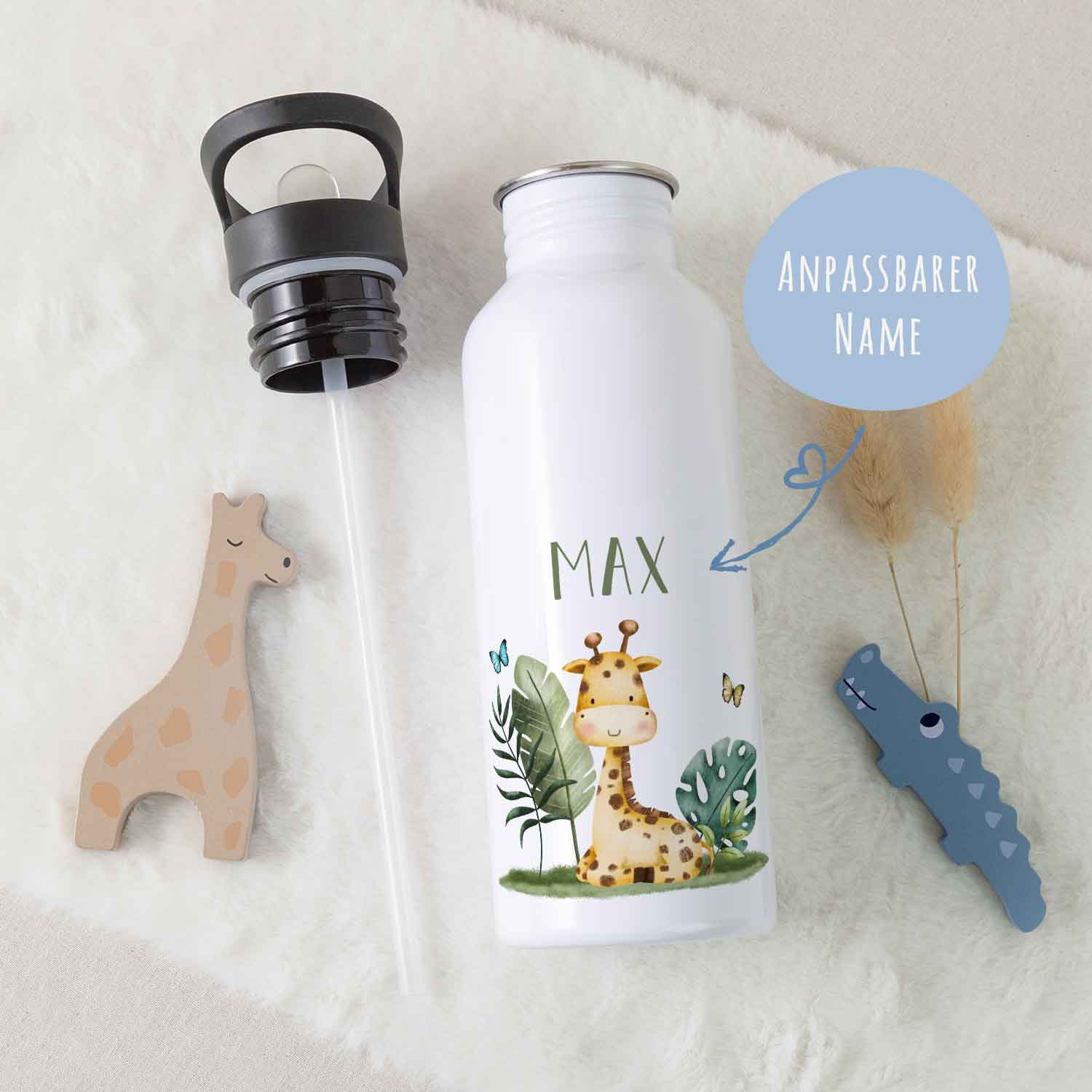 Bedruckte Trinkflasche aus Edelstahl - Tiergruppe