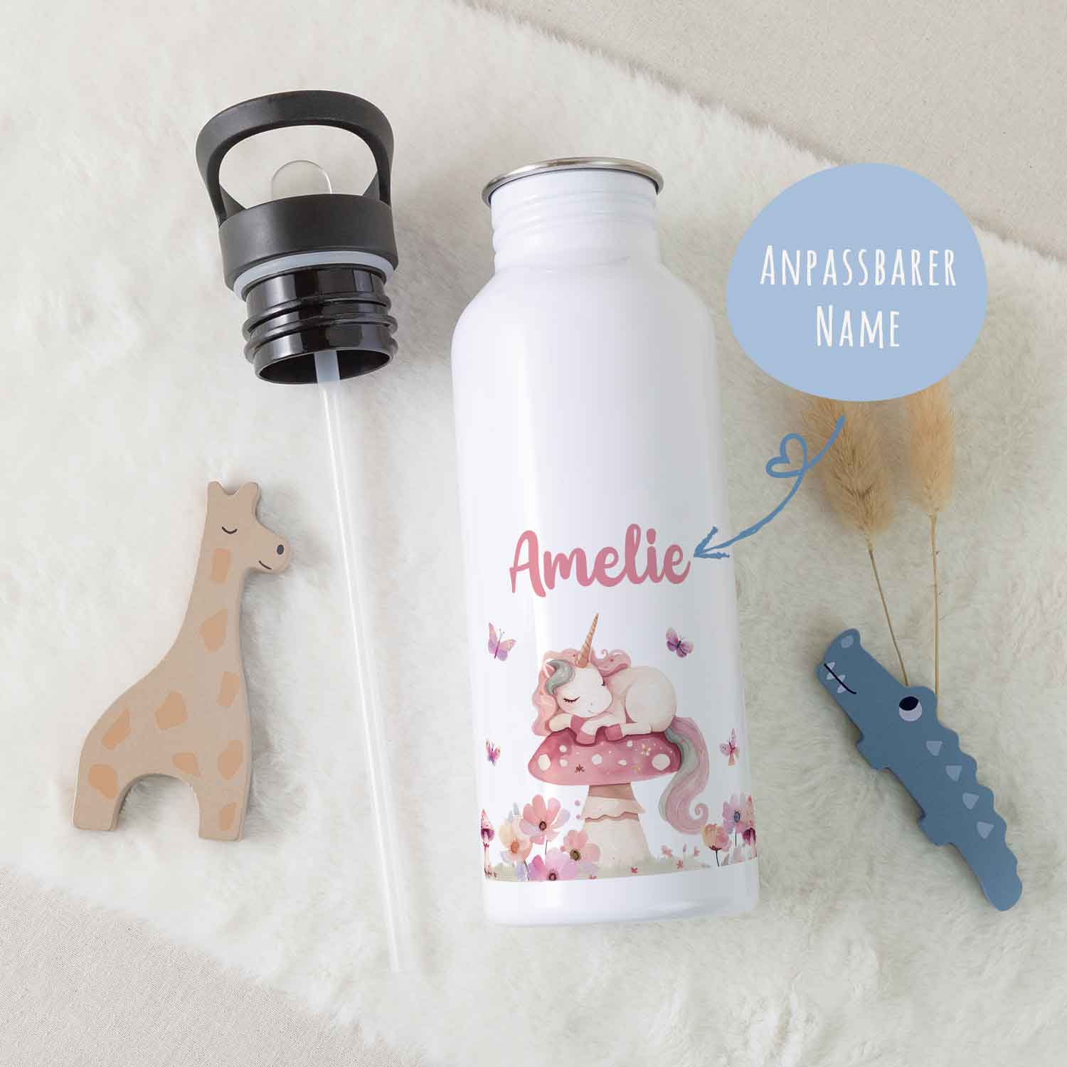 Bedruckte Trinkflasche aus Edelstahl - Schlafendes Einhorn