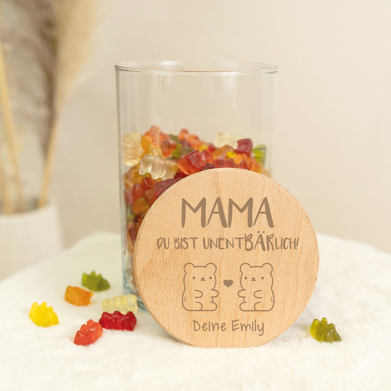 Graviertes Vorratsglas mit Holzdeckel - UnentBÄRlich