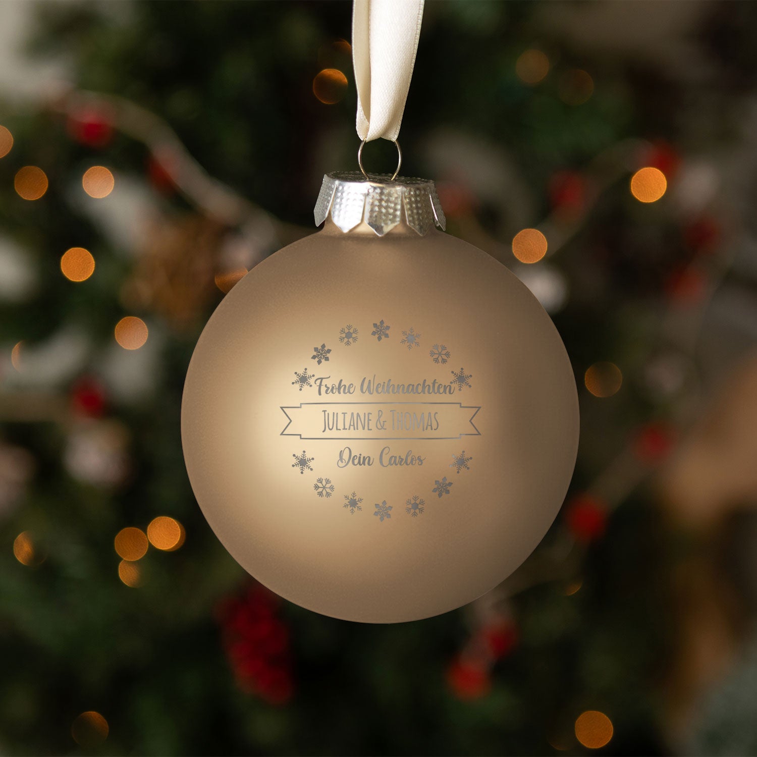 Gravierte Weihnachtskugel mit Wunschtext