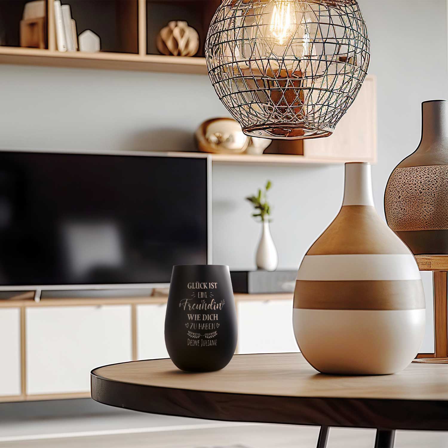 Deko Windlicht aus Glas mit Gravur - Glück ist eine Freundin wie Dich zu haben - Personalisiert mit