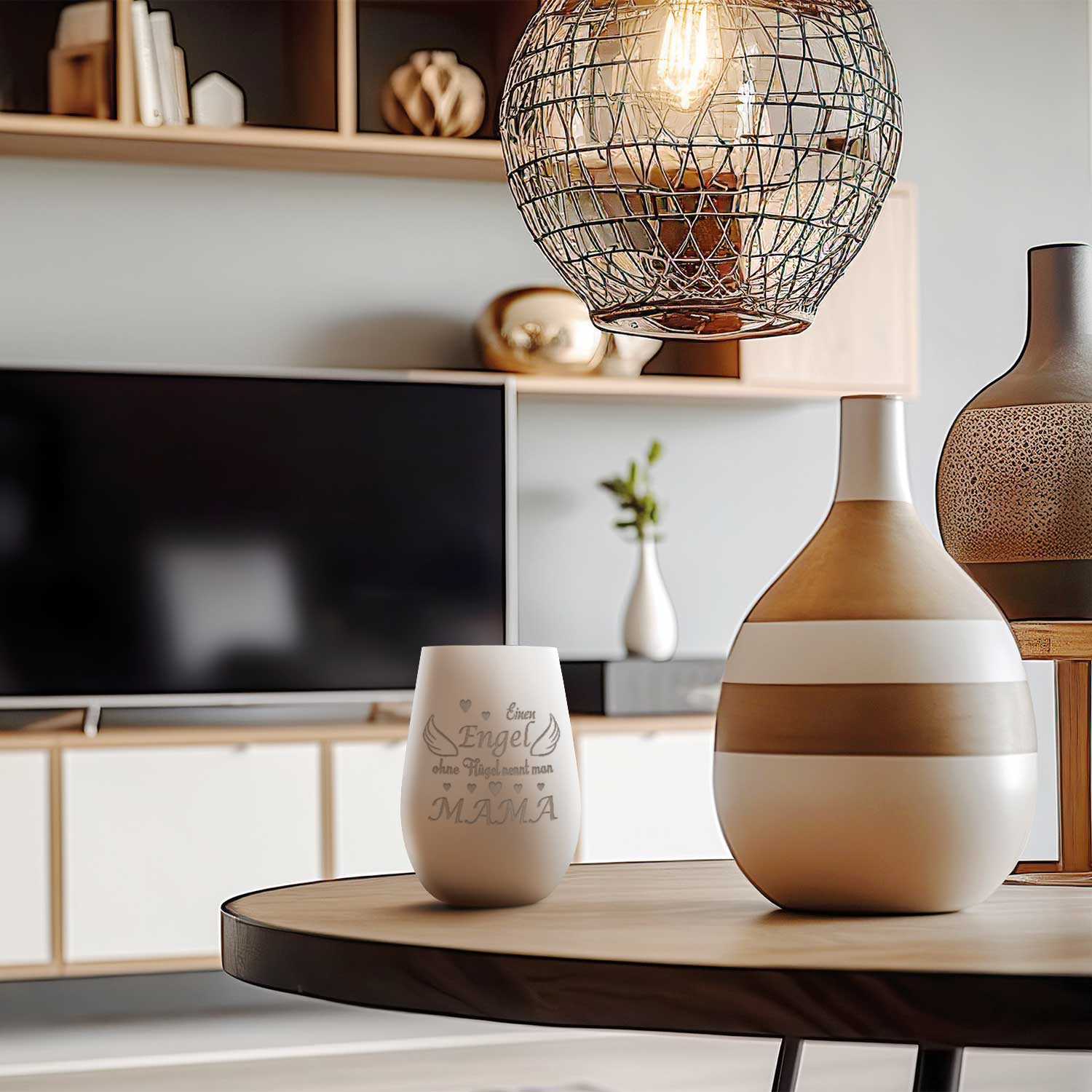Deko Windlicht aus Glas mit Gravur - Einen Engel ohne Flügel nennt man Mama - Zum Mutterag