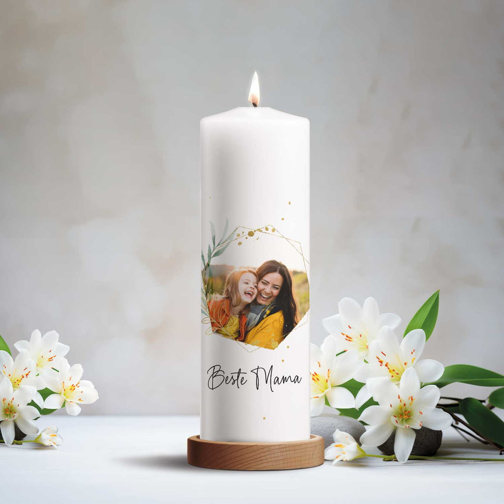 Bedruckte große Kerze mit Foto - Beste Mama V2