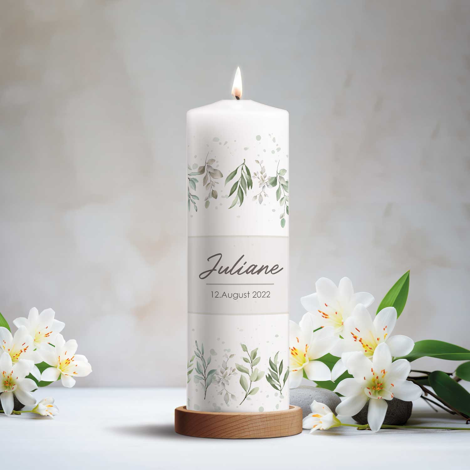 Große Kerze "Flower Love" - Taufkerze mit Namen und Datum