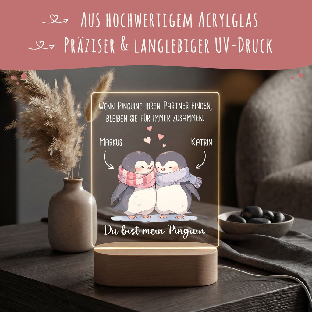 Beleuchtetes LED Acrylglas - Du bist mein Pinguin mit Namen