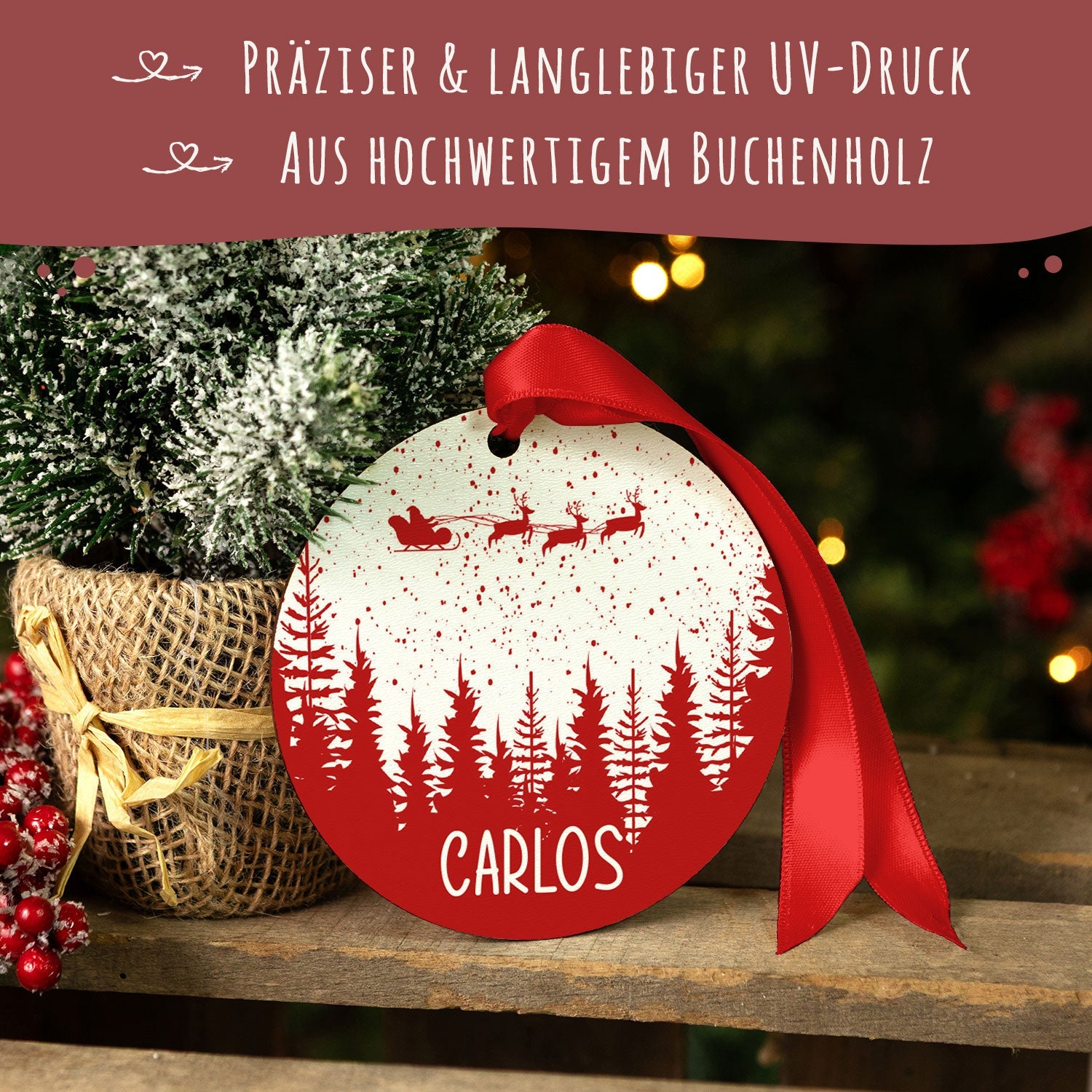 Christbaumschmuck aus Holz - Weihnachtswald - Weihnachtsanhänger mit Namen