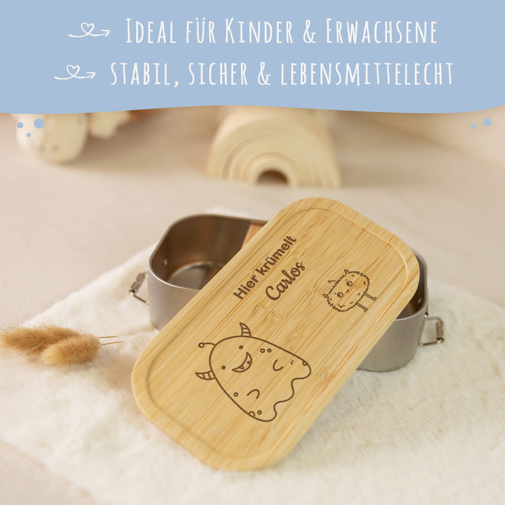 Brotdose mit graviertem Deckel für Kinder im "Monster" Design