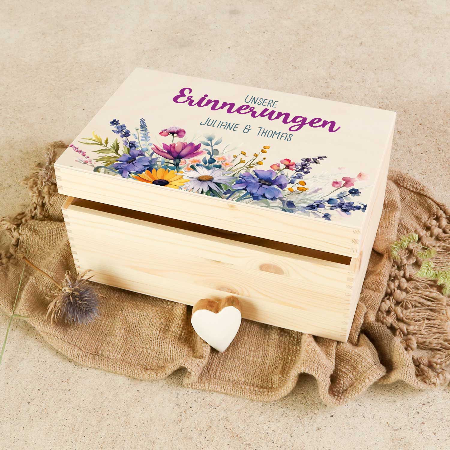 Erinnerungskiste mit UV-Druck im Unsere Erinnerungen Design - Personalisiertes Geschenk zur Hochzeit