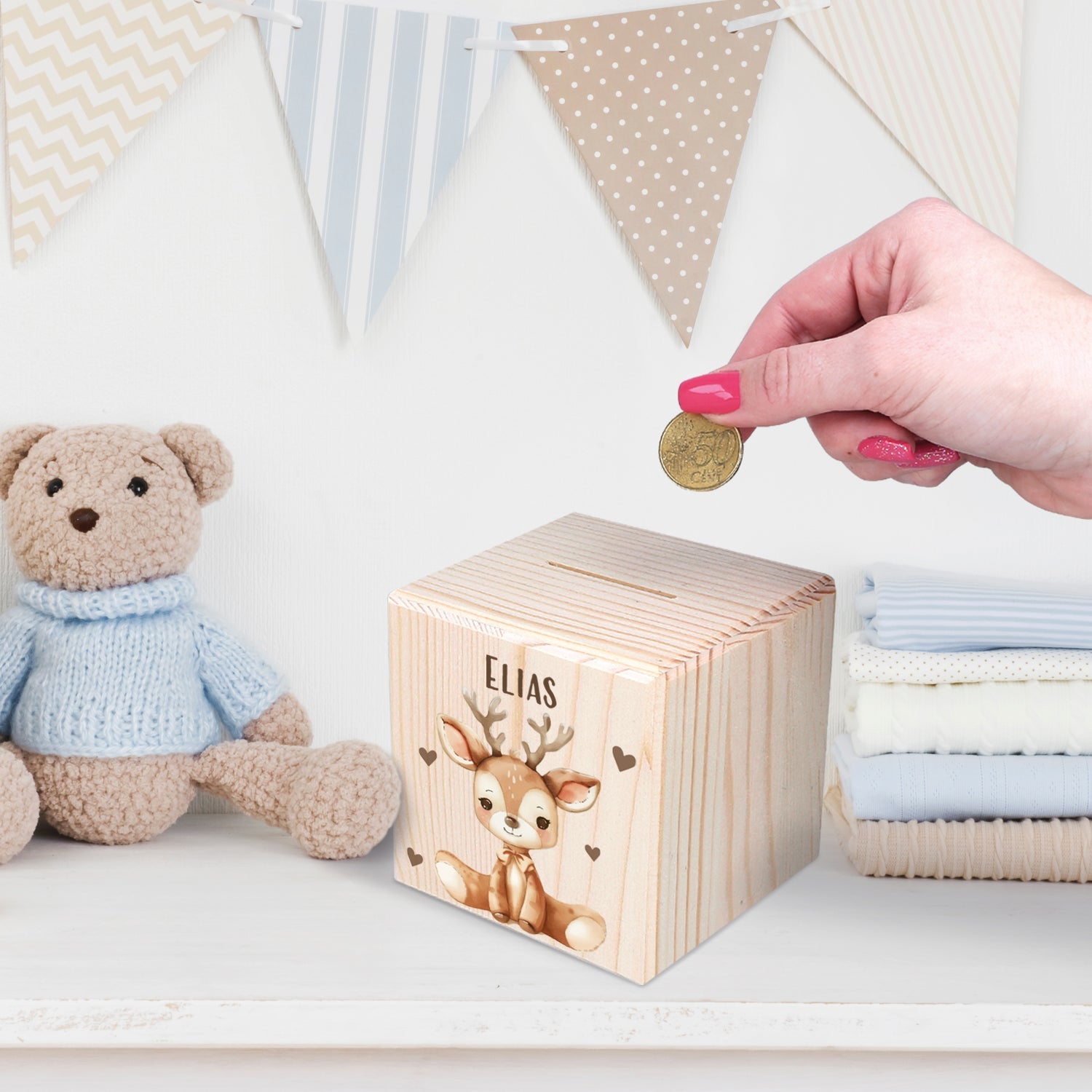 Spardose aus Holz - Tiere Kinder