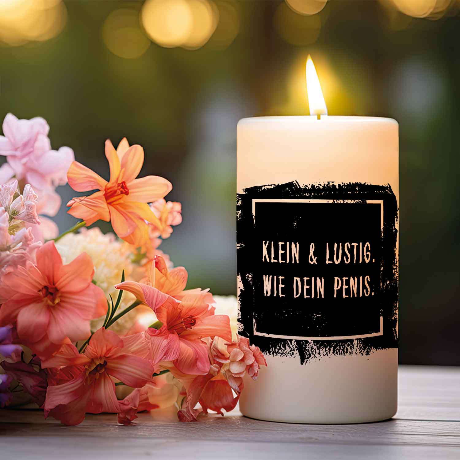 Kleine Kerze mit Spruch "Klein & Lustig"