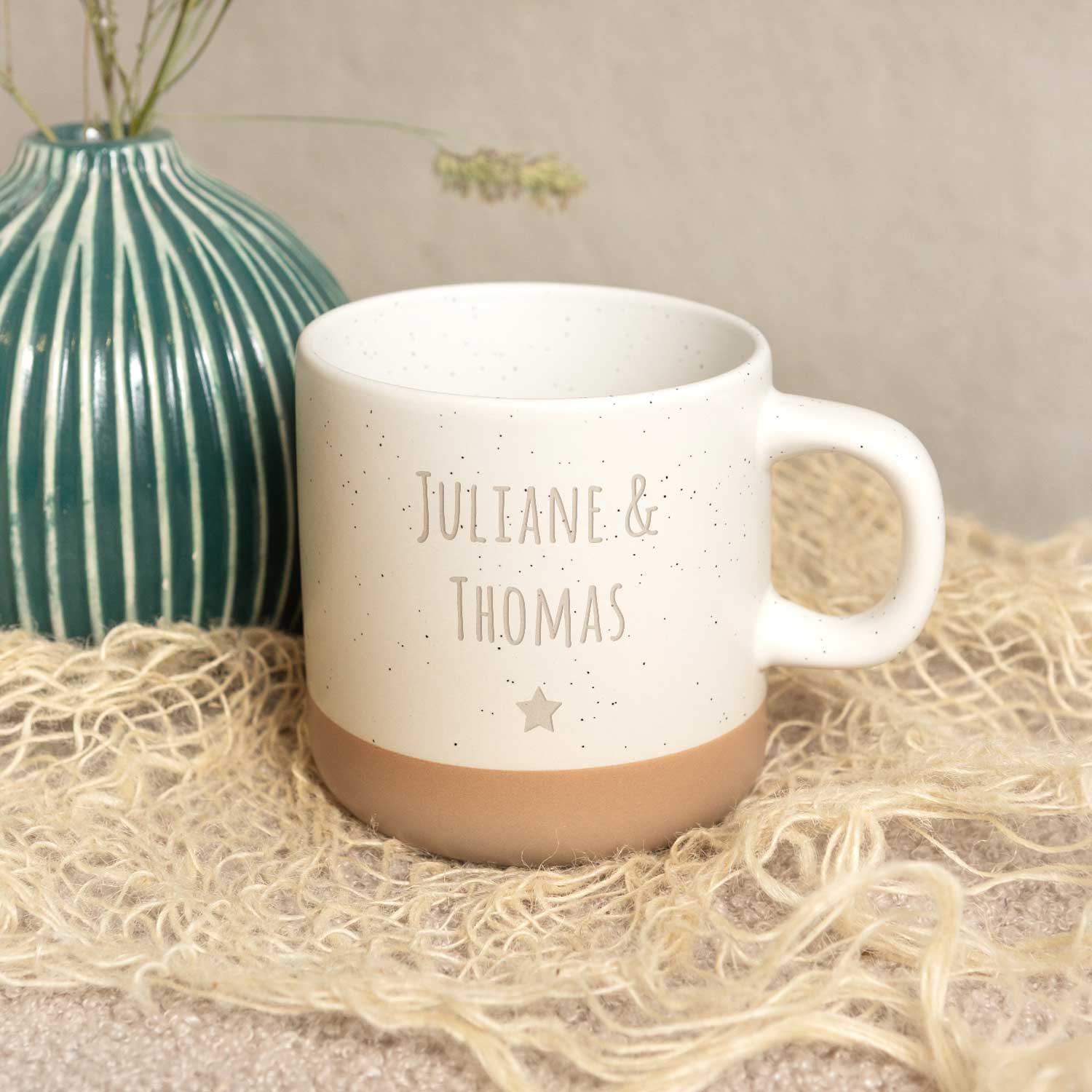 Gravierte Steingut Tasse - Wunschtext