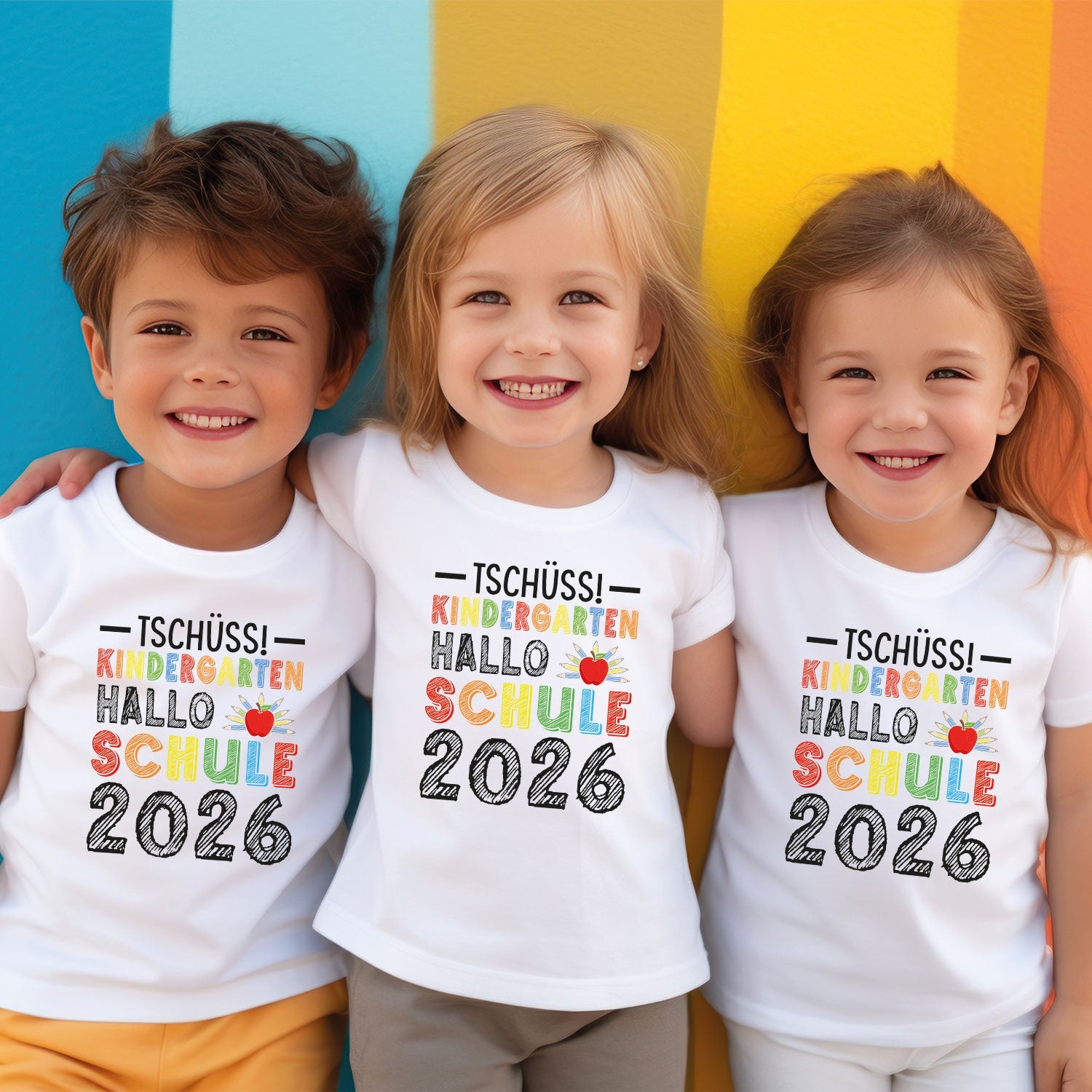 Bedrucktes T-Shirt für Kinder - Tschüss Kindergarten, Hallo Schule