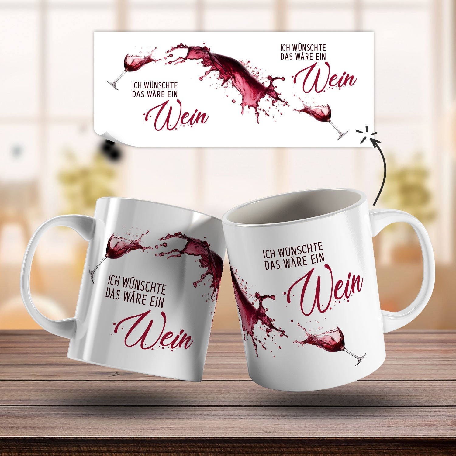 Bedruckte Tasse mit Wein Motiv - Ich wünschte das wäre ein Wein