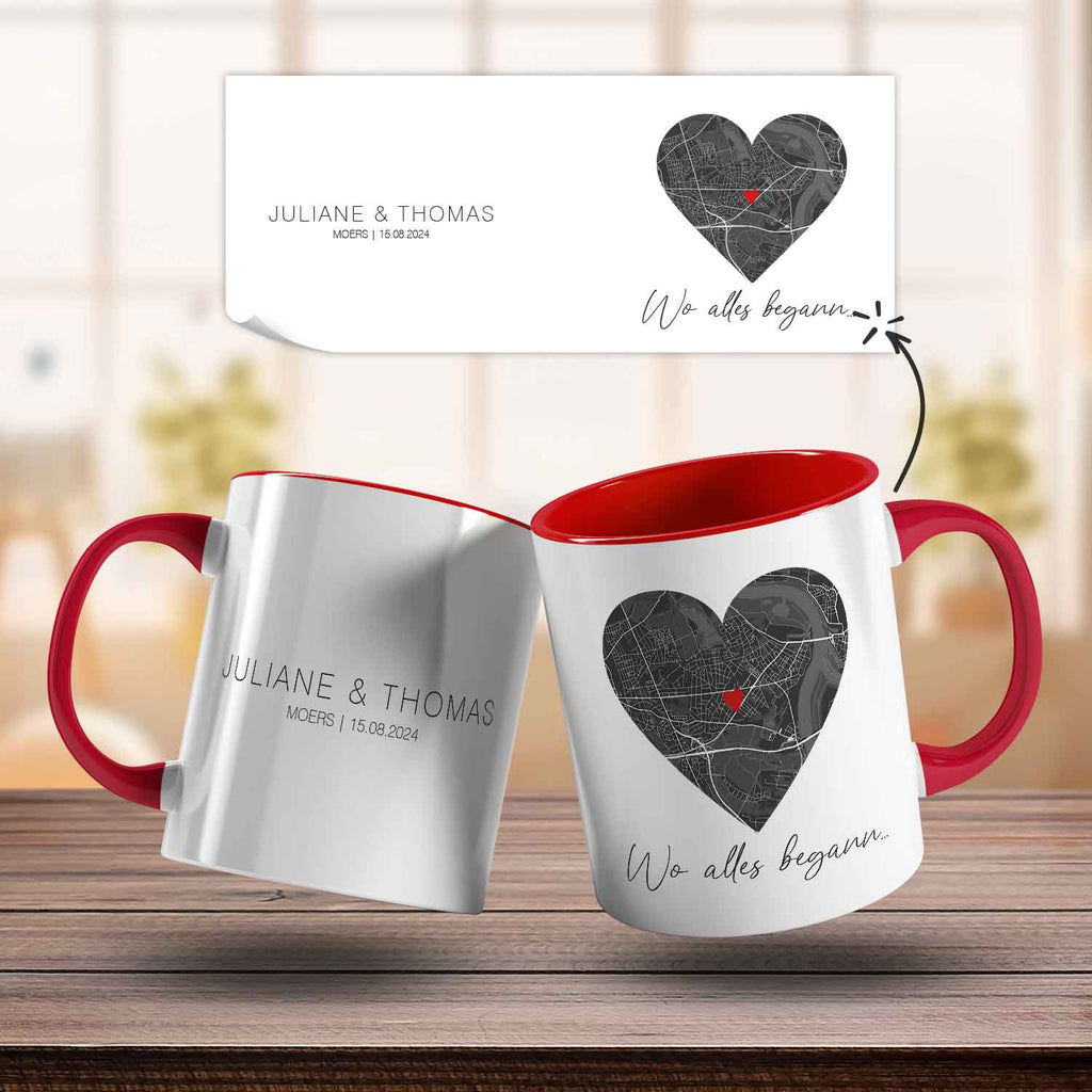 Bedruckte Tasse mit "Wo alles begann" Motiv - Personalisiertes Geschenk mit Wunschkoordinaten
