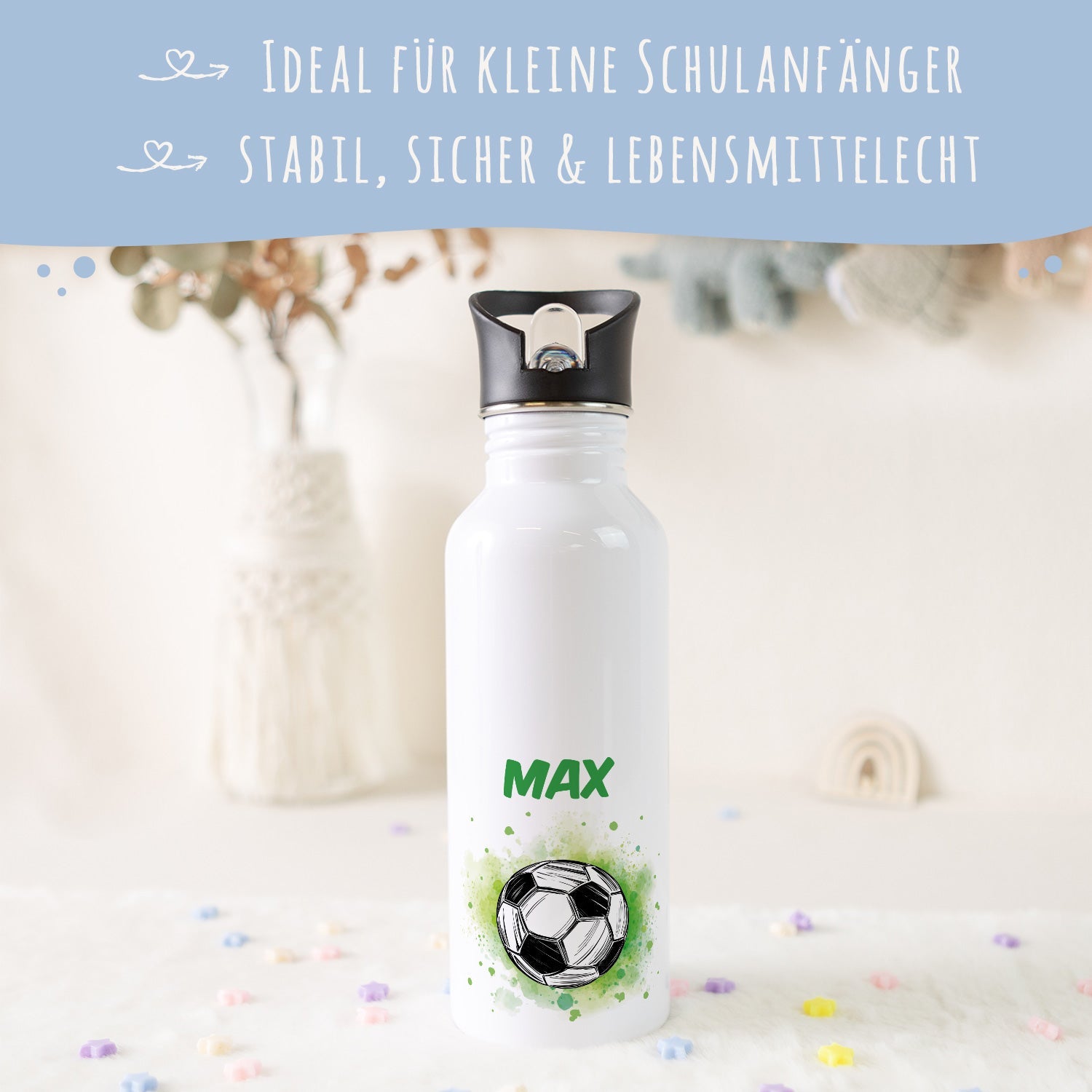 Bedruckte Trinkflasche aus Edelstahl - Fußball