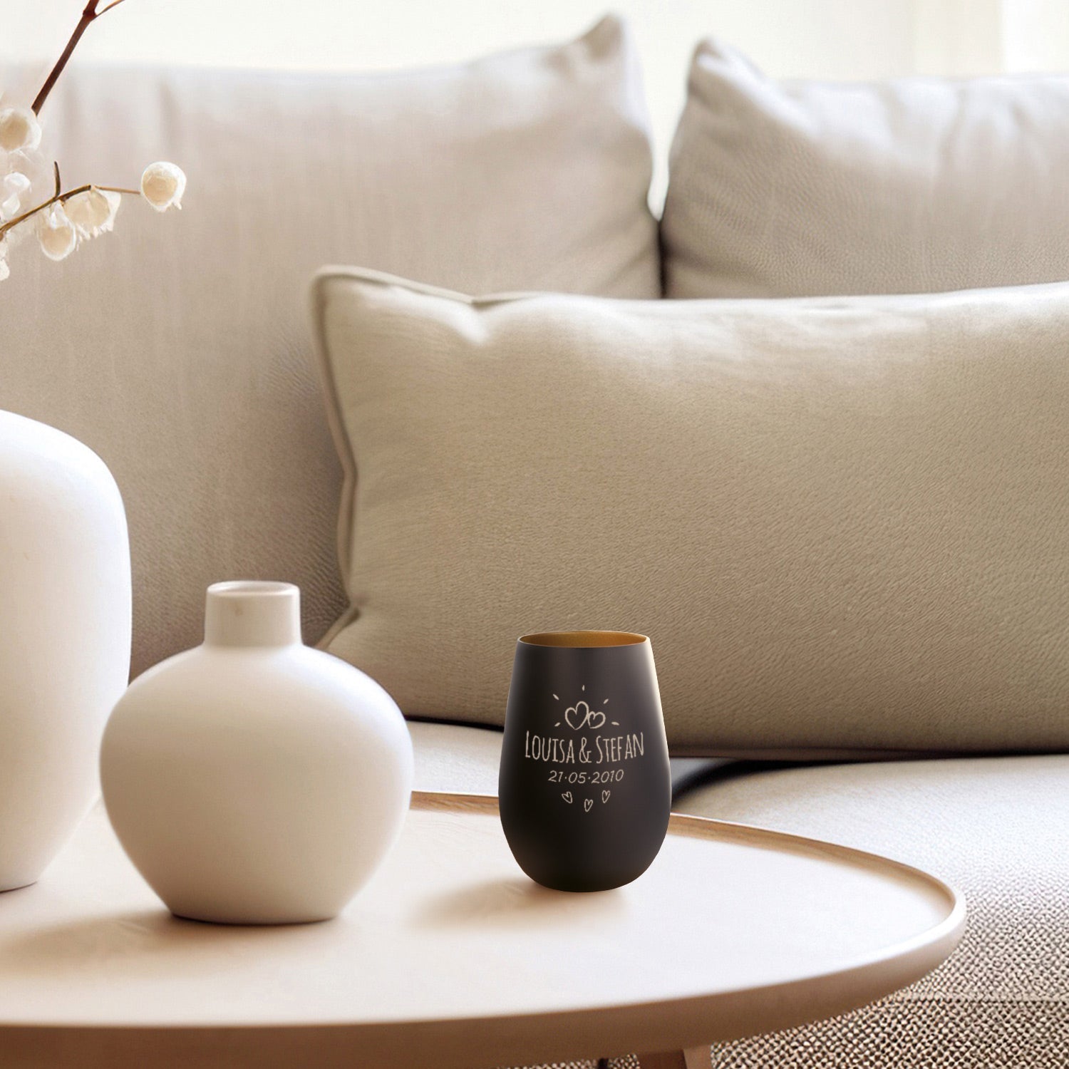 Deko Windlicht aus Glas mit Gravur - Sunshine - Personalisiert mit Namen & Datum
