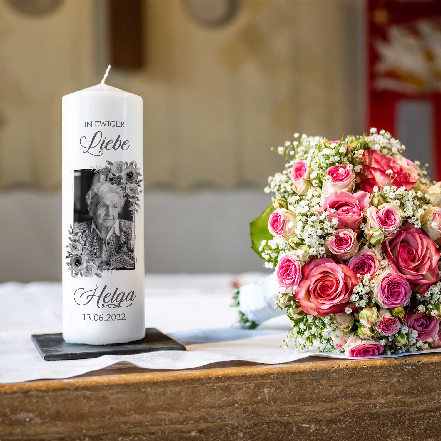 Große Kerze "In ewiger Liebe" - Trauerkerze mit Foto, Namen & Datum