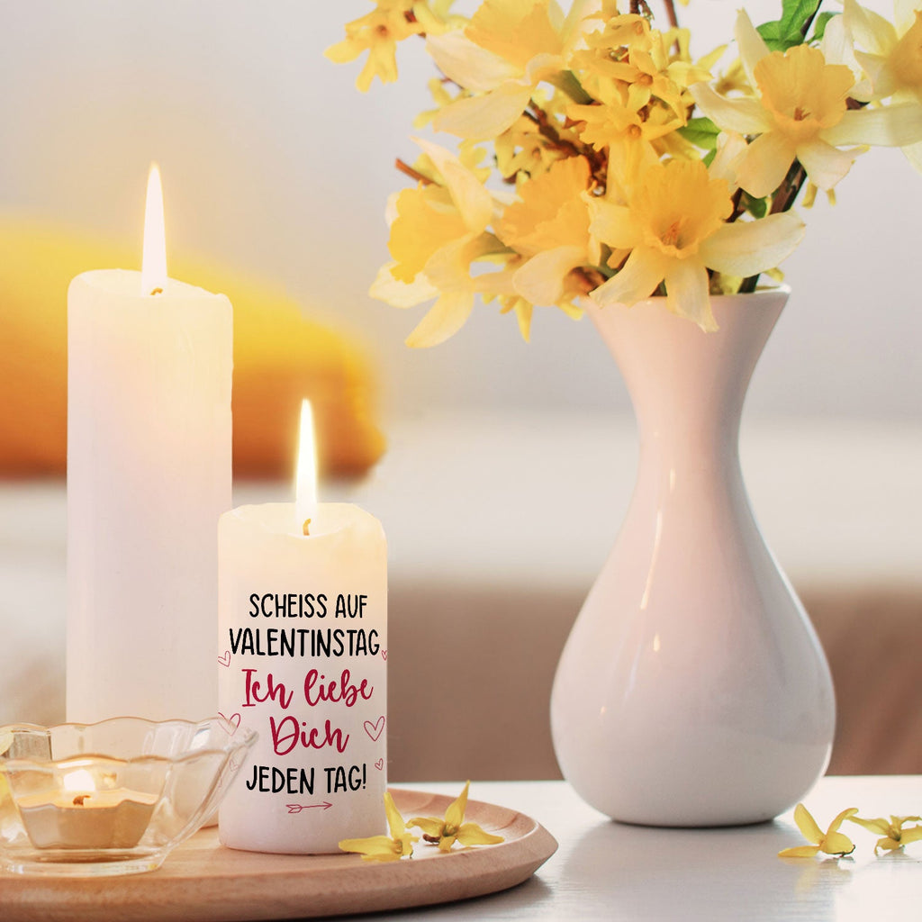 Kleine Kerze mit Spruch - "Scheiss auf Valentinstag"