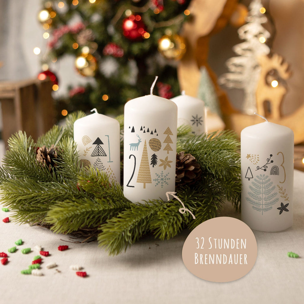 Kleine Kerzen "Boho" - Adventskerzen im 4er Set