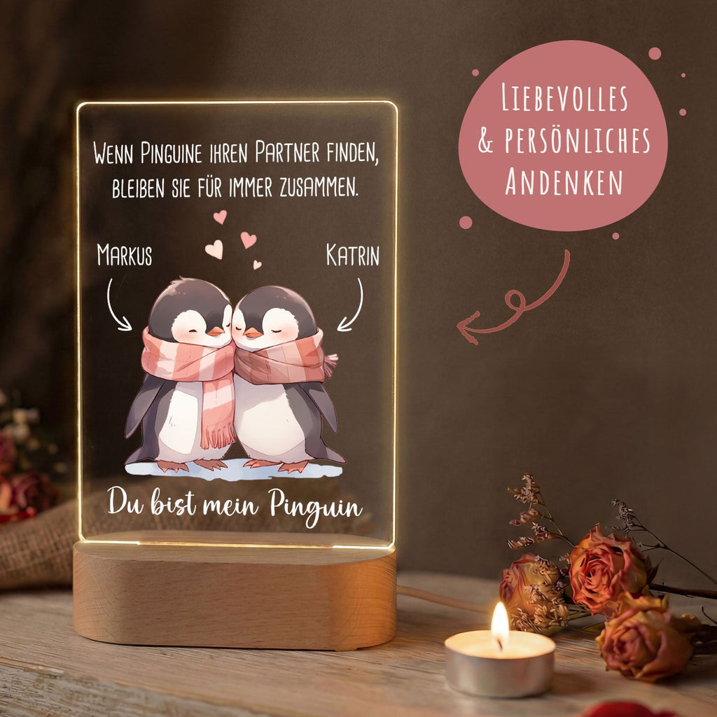 Beleuchtetes LED Acrylglas - Du bist mein Pinguin mit Namen