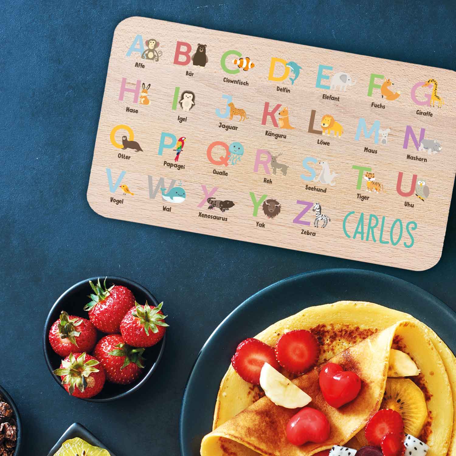 Frühstücksbrettchen mit Druckmotiv & Name - ABC Tiere
