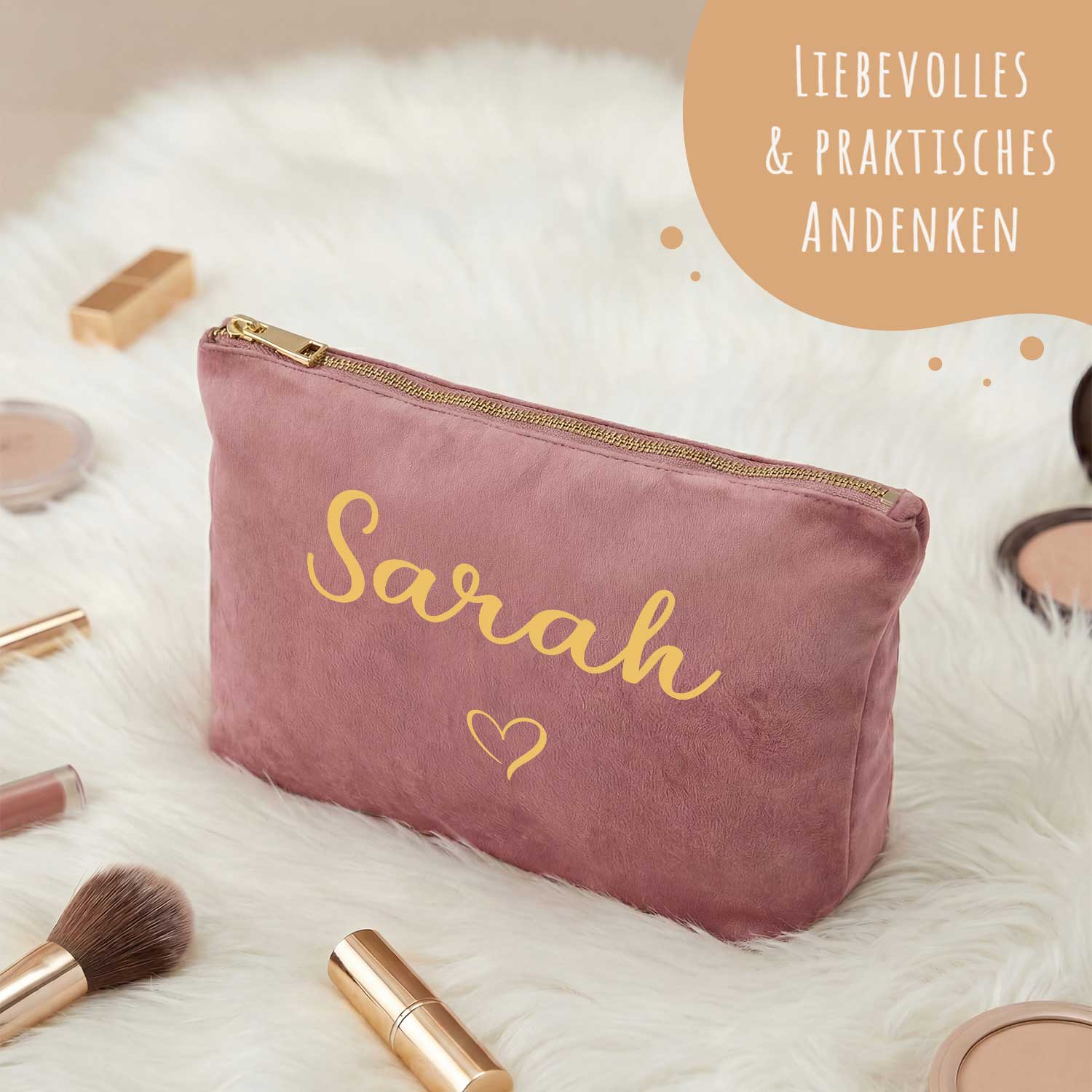 Personalisierte Samt Kosmetiktasche mit Name für Kosmetik & MakeUp