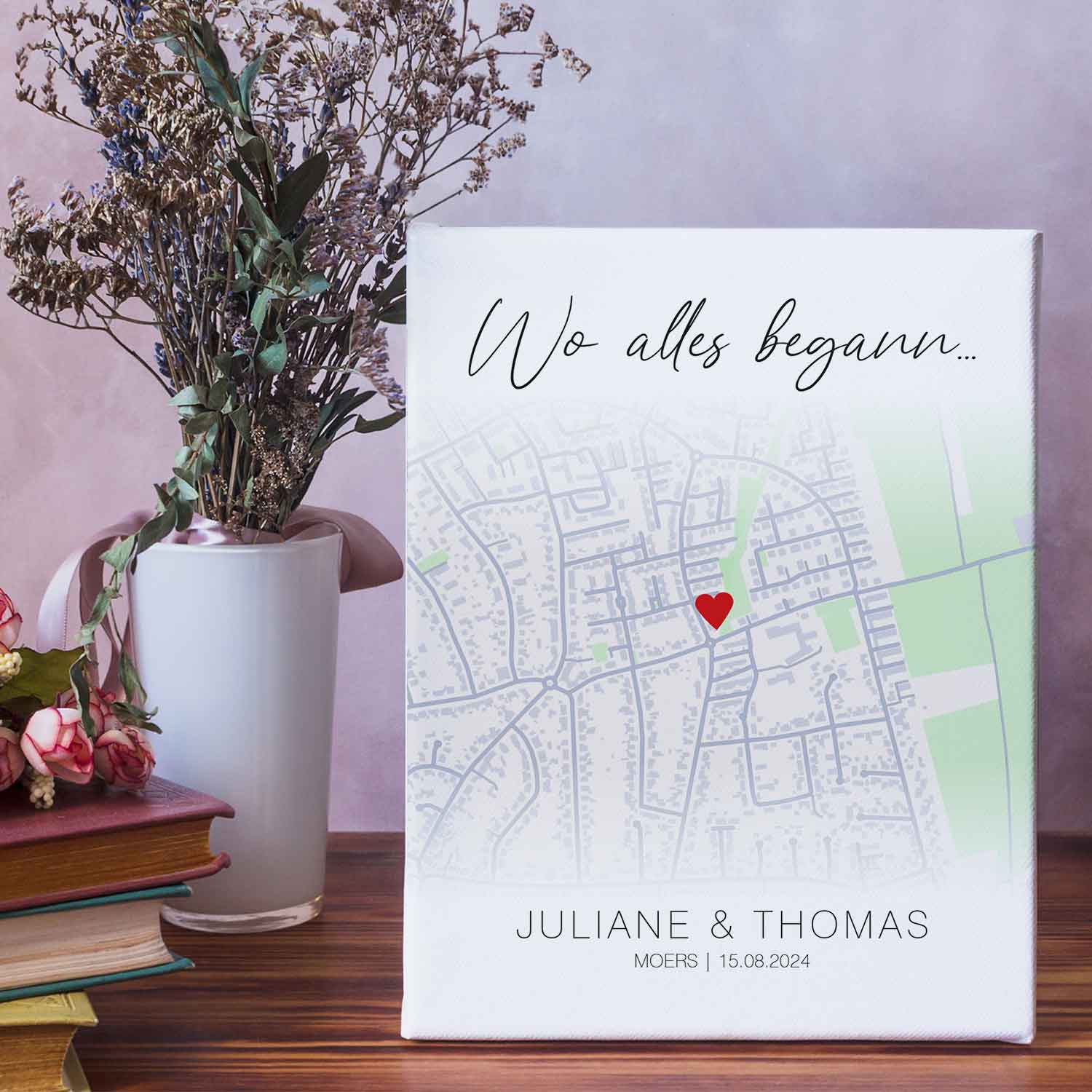 Leinwand mit dem Motiv "Wo alles begann" - Personalisiertes Geschenk mit Wunschort