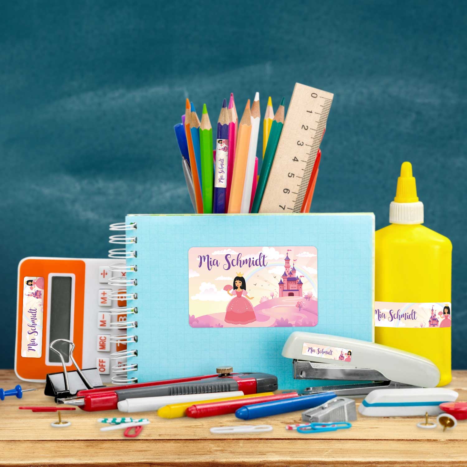 Schuletiketten mit Namen - Prinzessin Design - 100 Aufkleber in verschiedenen Größen