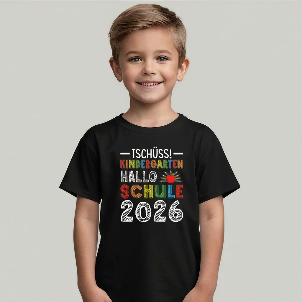 Bedrucktes T-Shirt für Kinder - Tschüss Kindergarten, Hallo Schule