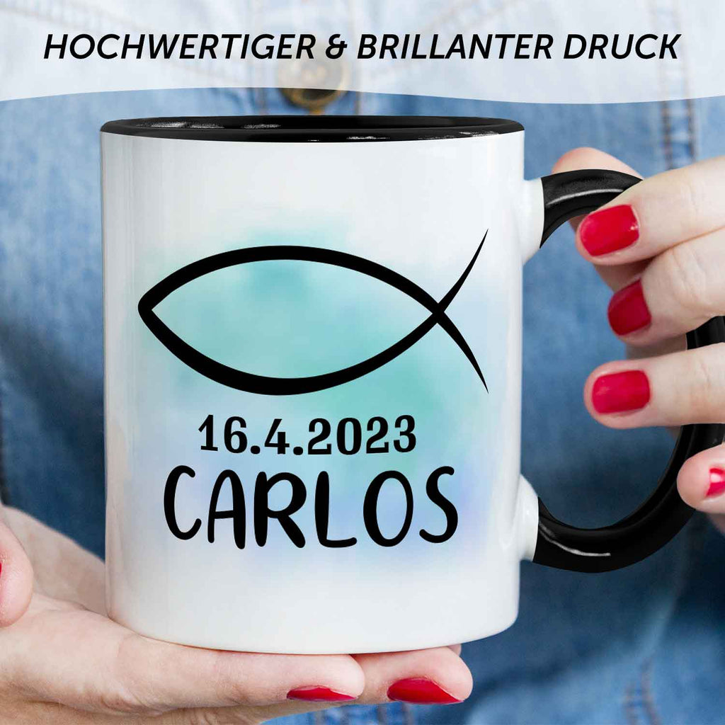 Bedruckte Tasse - zur Konfirmation mit Name & Datum