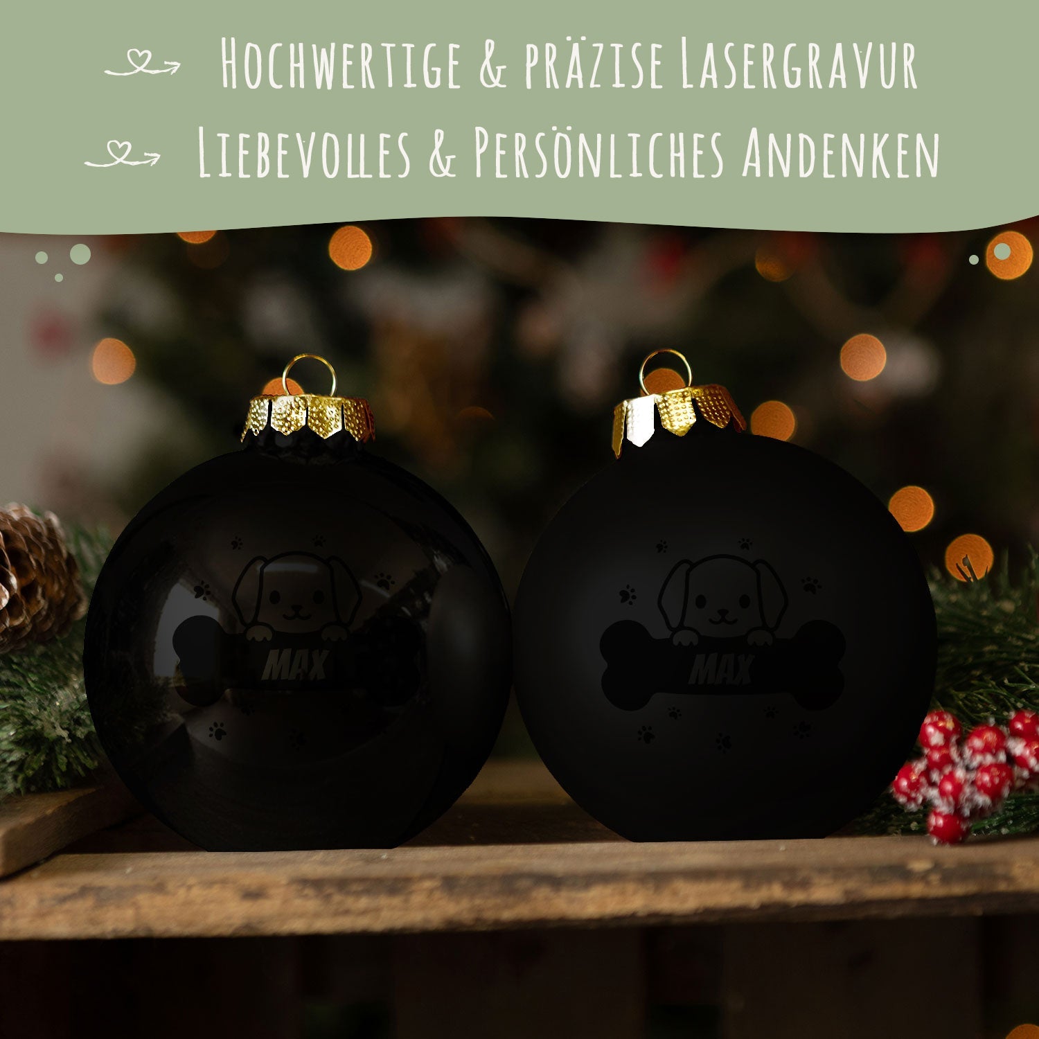 Gravierte Weihnachtskugel - Haustier - Hund & Katze