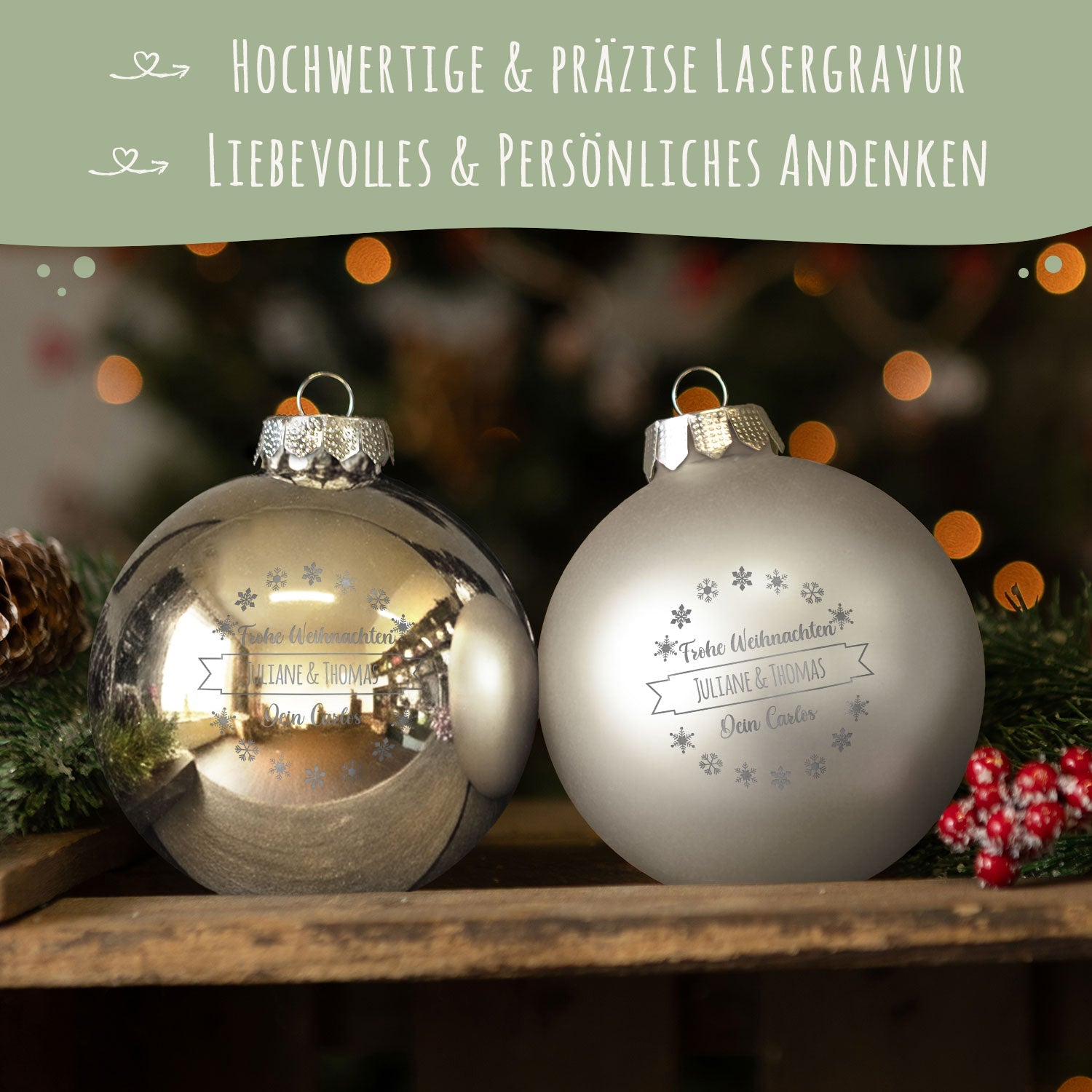 Gravierte Weihnachtskugel mit Wunschtext