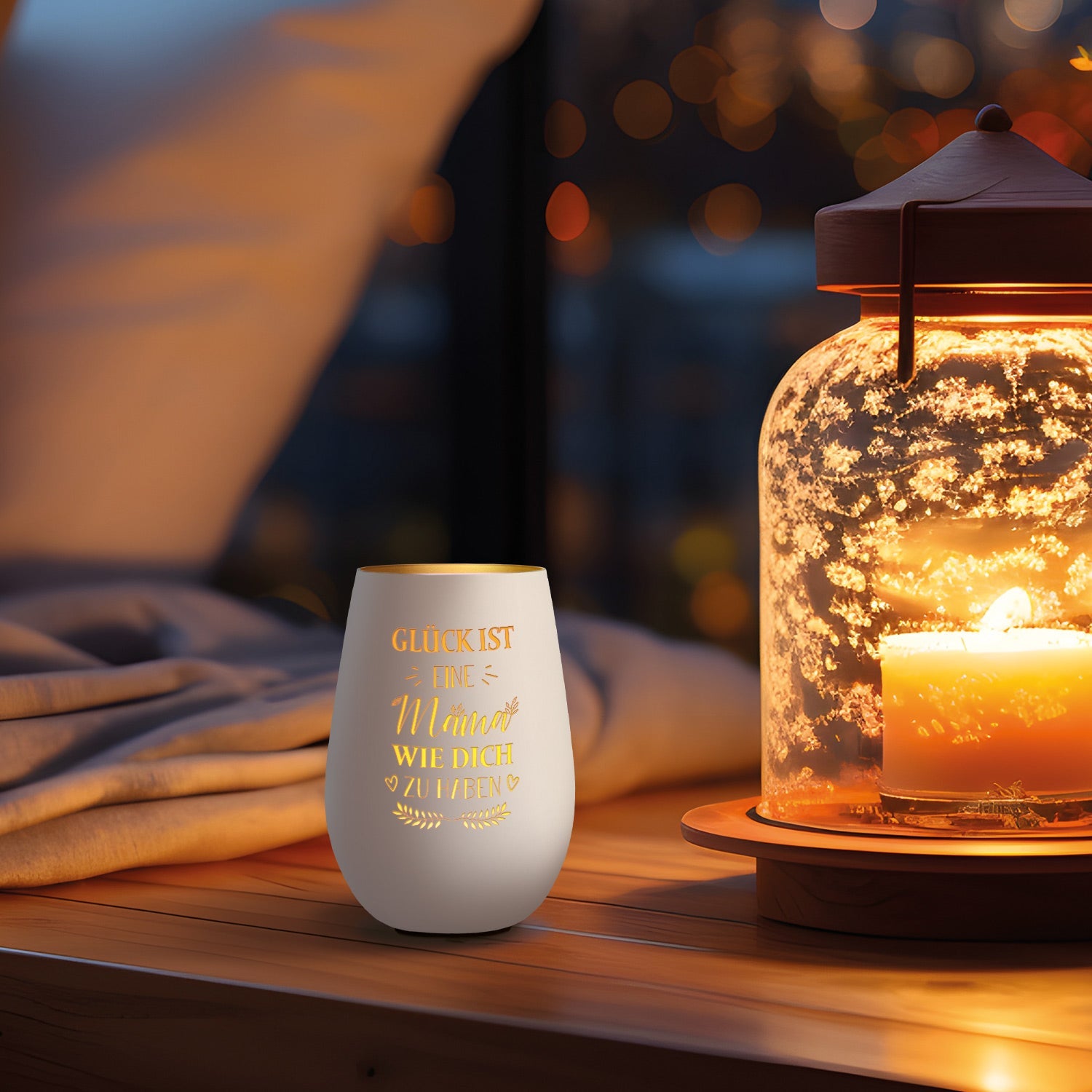 Deko Windlicht aus Glas mit Gravur - Glück ist eine Mama wie Dich zu haben
