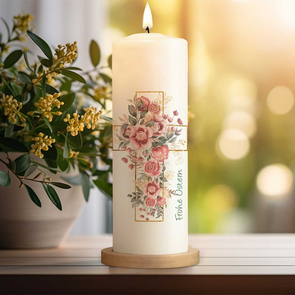 Große Kerze "Blumenkreuz" zu Ostern
