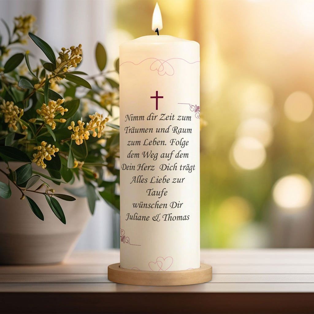 Große Kerze "Kreuz" - Taufkerze mit Namen, Datum & Taufspruch