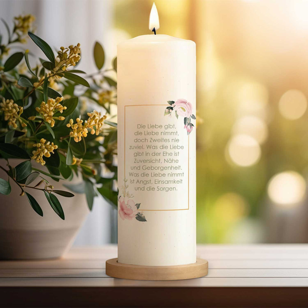Große Kerze "Rosenhochzeit" - Hochzeitskerze mit Namen, Datum & Wunschtext