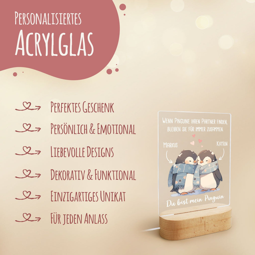 Beleuchtetes LED Acrylglas - Du bist mein Pinguin mit Namen