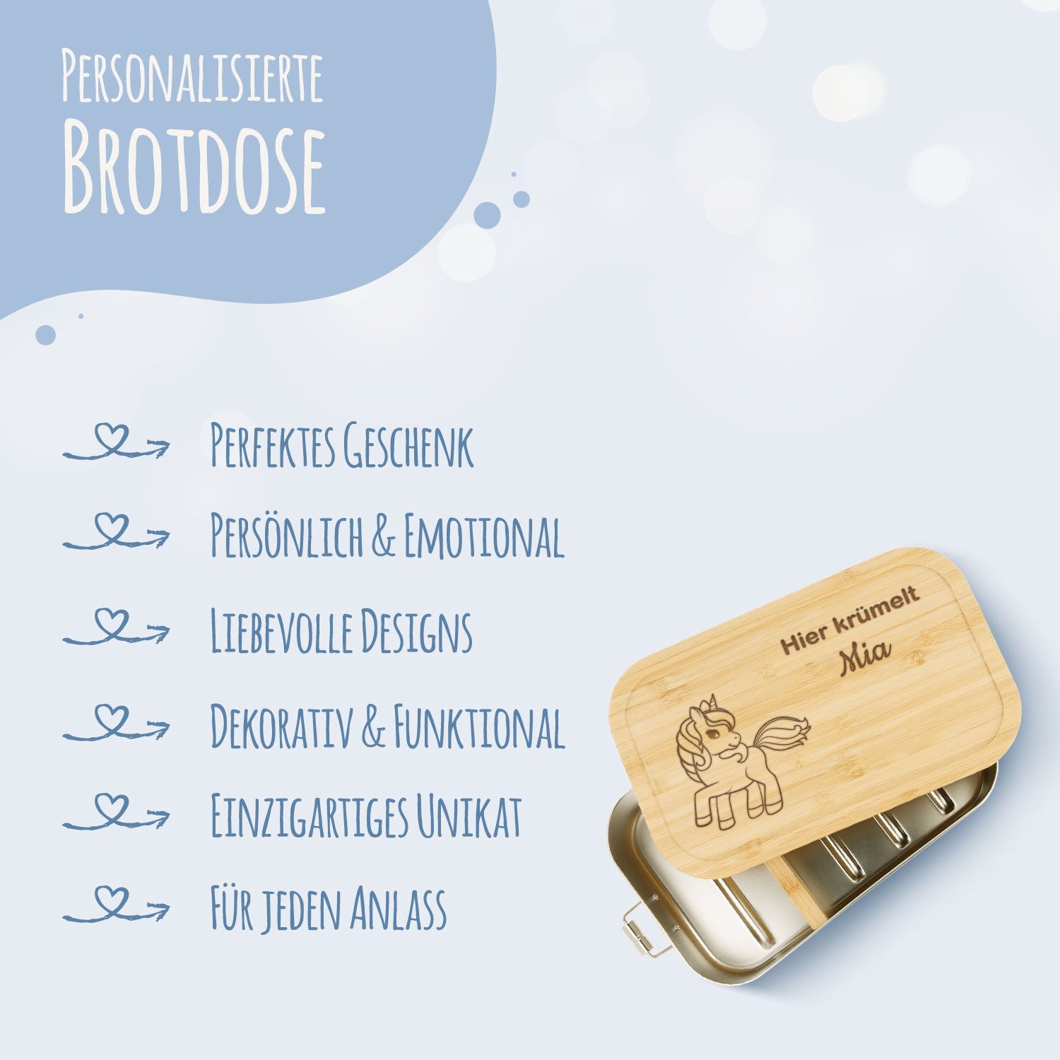 Brotdose mit graviertem Deckel für Kinder im "Fee" Design