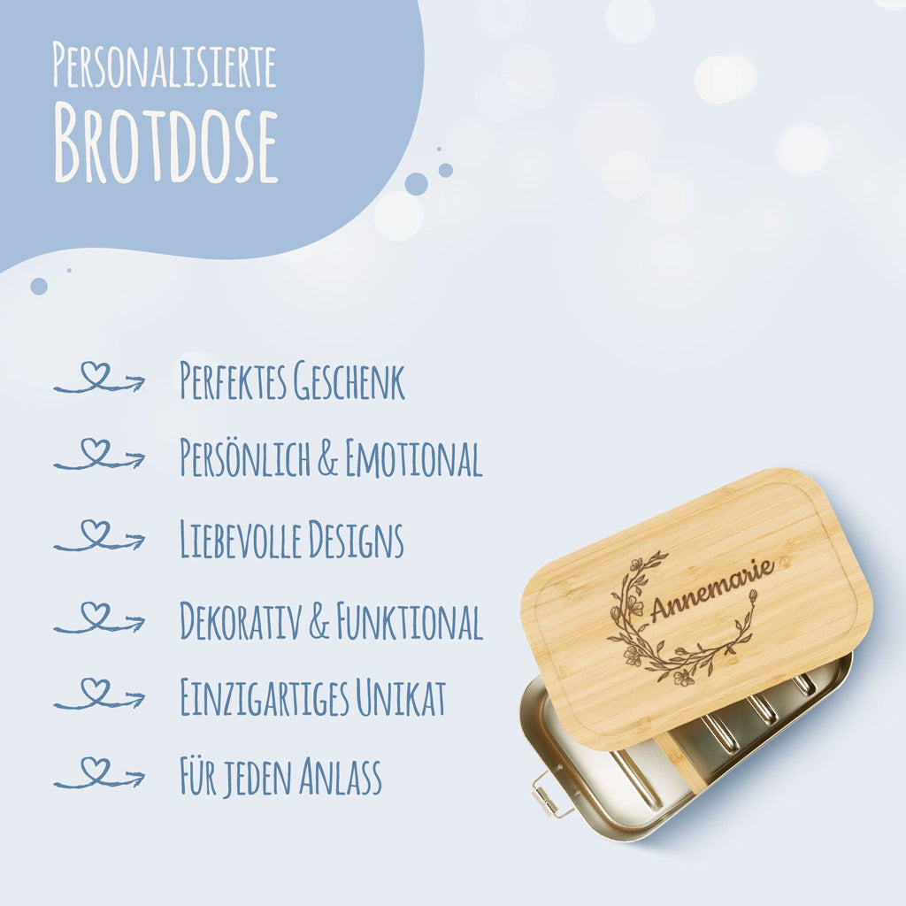 Brotdose mit graviertem Deckel für Kinder im "Floral Name" Design