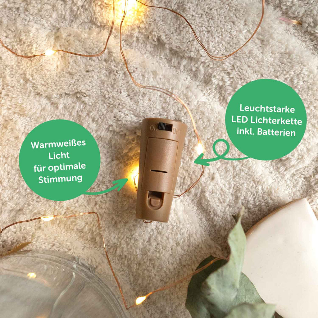 Flaschenlicht mit LED-Lichterkette und Gravur "Der schönste Weg"